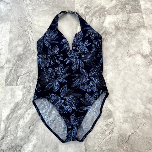 Vintage Speedo One Piece Swimsuit Blue‎ Hawaiian Floral Size 12 Padded - Picture 1 of 5